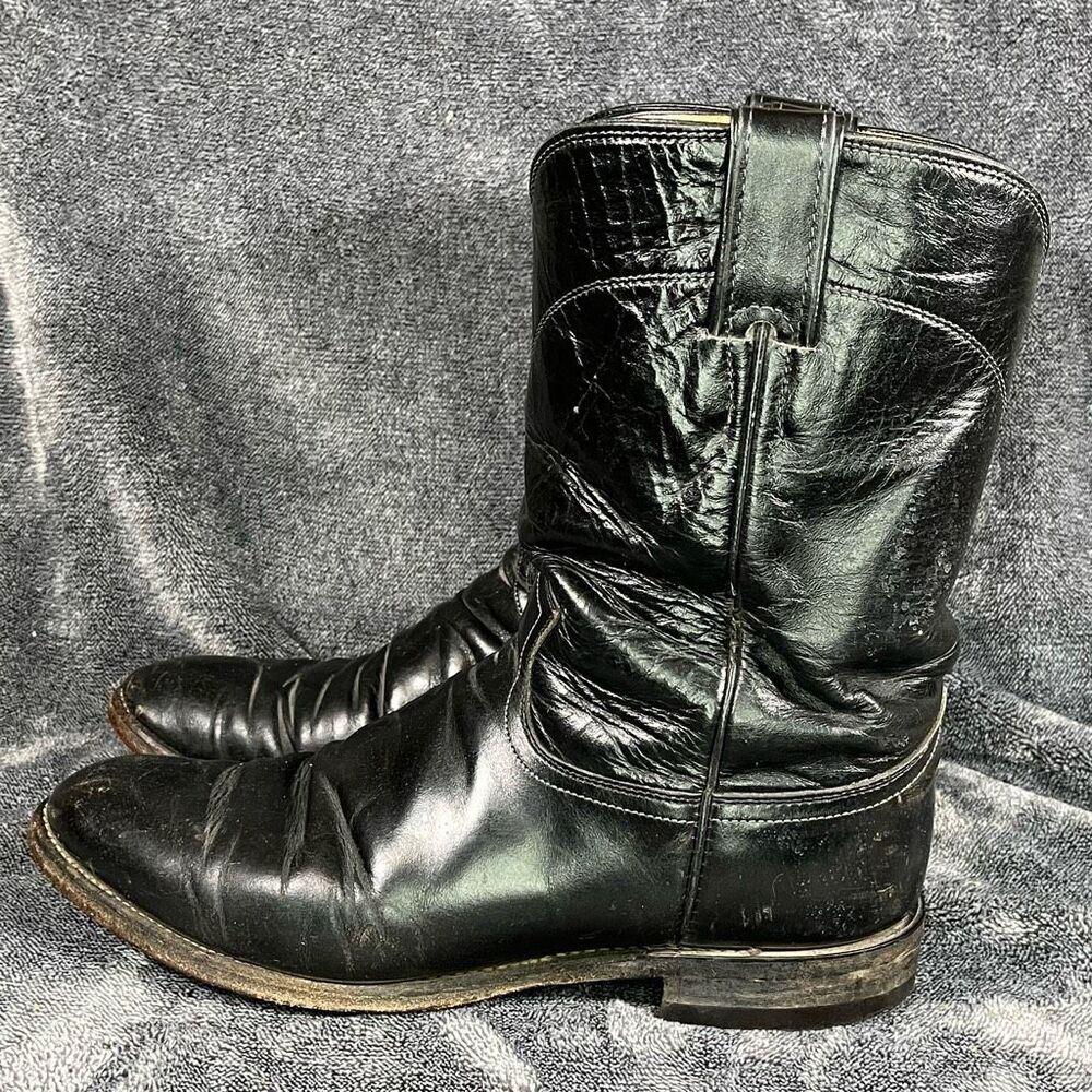 Justin Mens Roper Cowboy Boots  Size 8.5 Black Leather